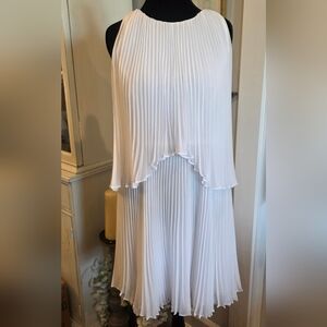 Badgley Mischka White Pleated Mini Dress